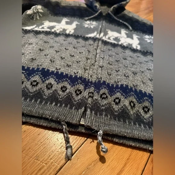 Tejidos Ruminahui Sweater Sz 8 Gray Full Zip Jacket Alpaca & Sun Print Hooded - Picture 3 of 12